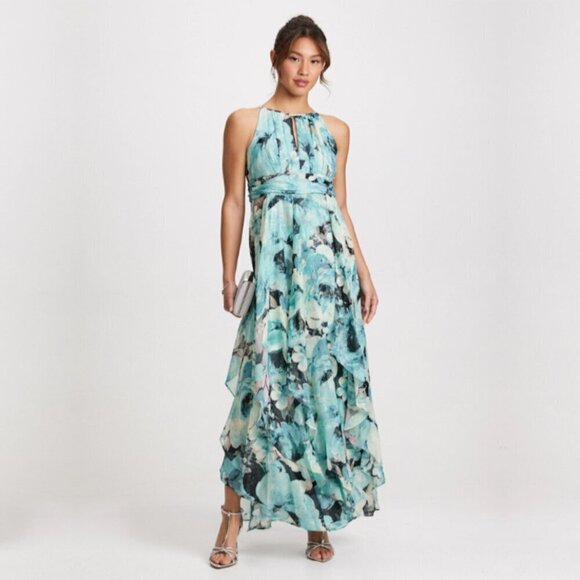 LAURA | Petites Halter Neck Long Floral Formal Dress | Sz. 8 - Picture 1 of 12